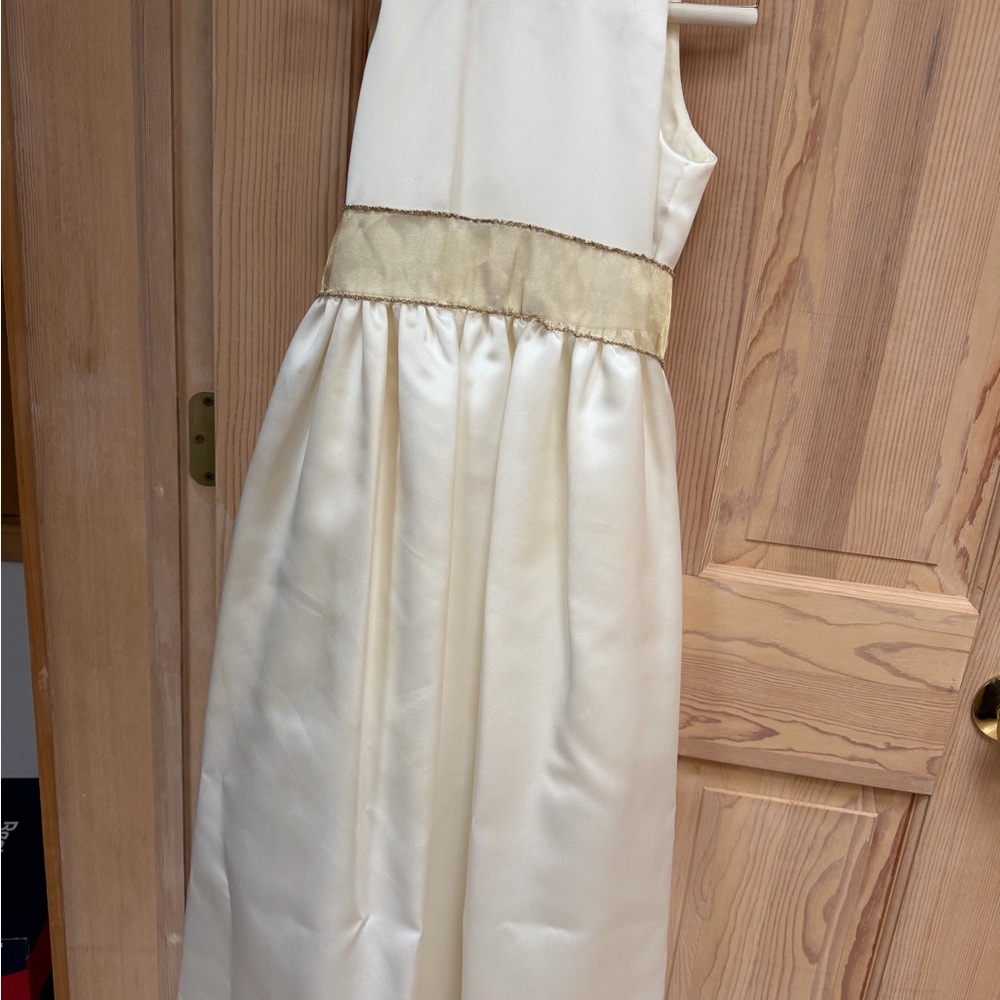 Elegant Cream and Gold Flower Girl Dress and hair piece